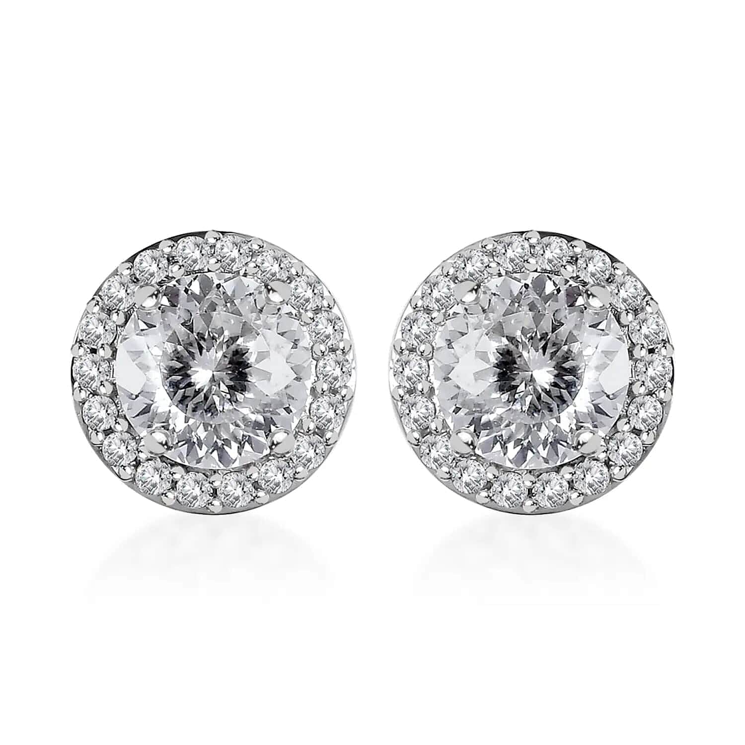 LUXORO 10K White Gold 120 Facets Moissanite Stud Earrings 2.00 ctw