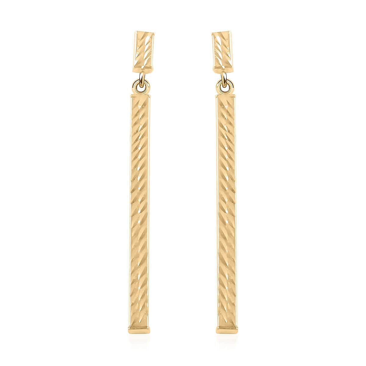 Italian 10K Yellow Gold Diamond-Cut Bar Earrings 1.85 Grams