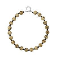 Multi Color Ceramic and Black Glass Beaded Necklace 21.5-23.5 Inches in Silvertone
