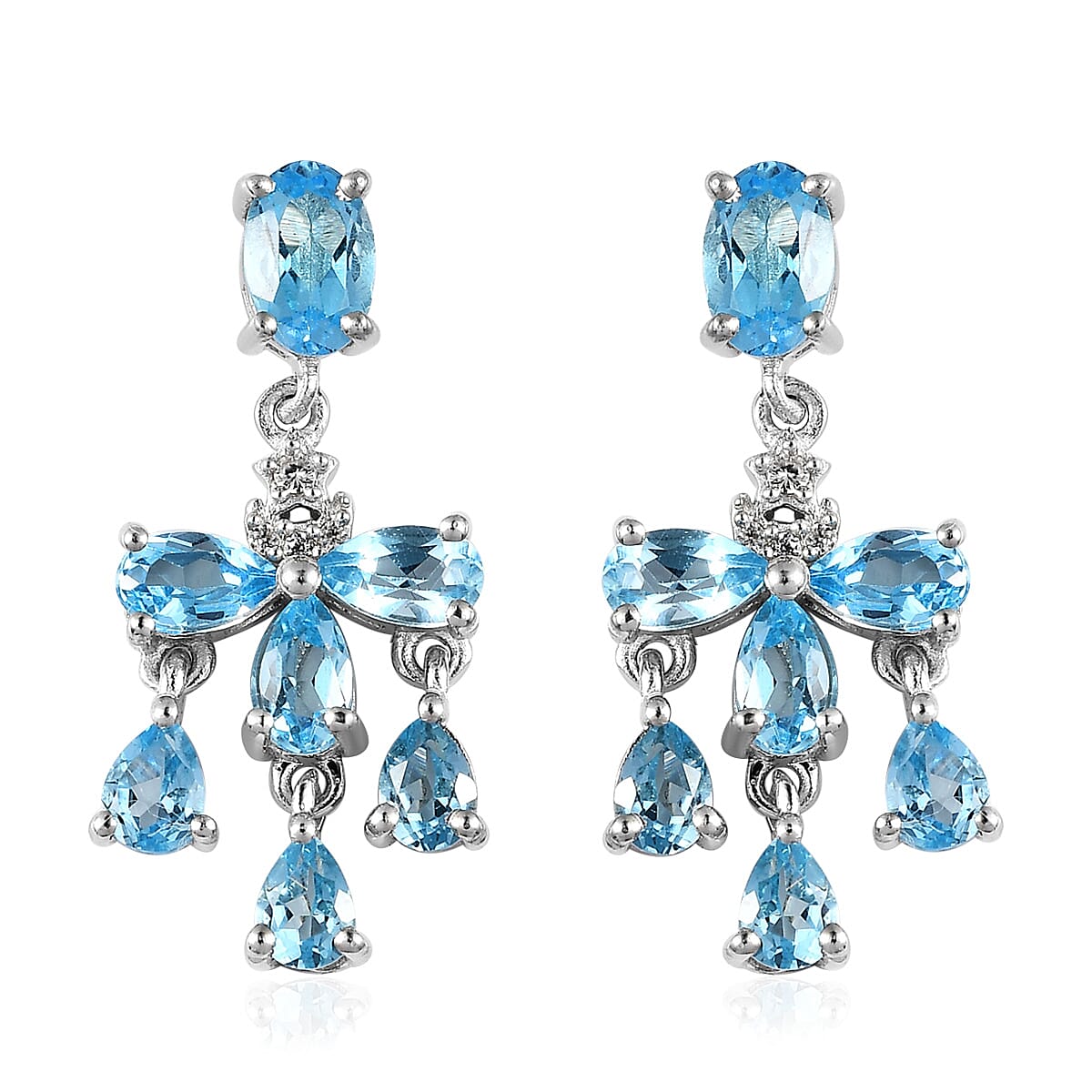 Marambaia Topaz and White Zircon Chandelier Earrings in Platinum Over Sterling Silver 3.90 ctw