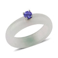 Natural Jade and Tanzanite 13.40 ctw Band Ring in Rhodium Over Sterling Silver - Sticky add to cart bar