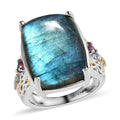 Karis AAA Malagasy Labradorite and Multi Gemstone Ring in 18K YG Plated and Platinum Bond (Size 10.0) 16.10 ctw - Sticky add to cart bar