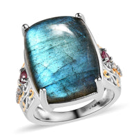 Karis AAA Malagasy Labradorite and Multi Gemstone Ring in 18K YG Plated and Platinum Bond (Size 10.0) 16.10 ctw