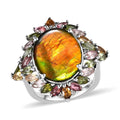 Canadian Ammolite, Multi Gemstone Ring in Platinum Over Sterling Silver (Size 6.0) 8.40 ctw - Sticky add to cart bar