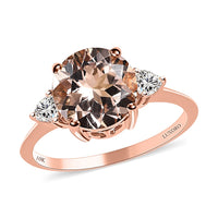 LUXORO 10K Rose Gold AAA Marropino Morganite and Moissanite Ring 2.35 Grams 2.65 ctw