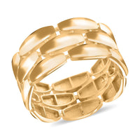 Anello Panther Alto Lucido Italian 10K Yellow Gold 3-Lined Petal Ring 3.65 Grams