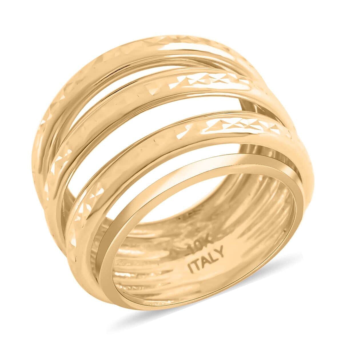 Anello Multifilo Ad Alta Lucidatura E Diamante Italian 10K Yellow Gold Diamond-Cut Multi Strand Ring (Size 10.0) 3.80 Grams