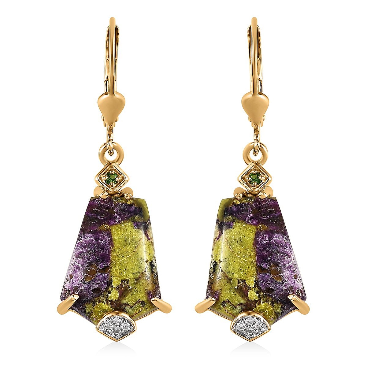 Tasmanian Stichtite and Multi Gemstone Lever Back Earrings in Vermeil YG Over Sterling Silver 12.85 ctw