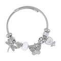 Austrian Crystal, White Glass, Enameled Bracelet (6.5-7.5In) in Stainless Steel & Silvertone - Sticky add to cart bar