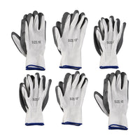 Set of 6 Pairs Grey Nylon Nitrile Garden Gloves (Size 10)