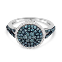 Venice Blue Diamond and Diamond I1-I2 Cocktail Ring in Platinum Over Sterling Silver 1.00 ctw