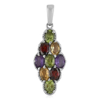 Multi Gemstone Elongated Pendant in Stainless Steel 4.25 ctw