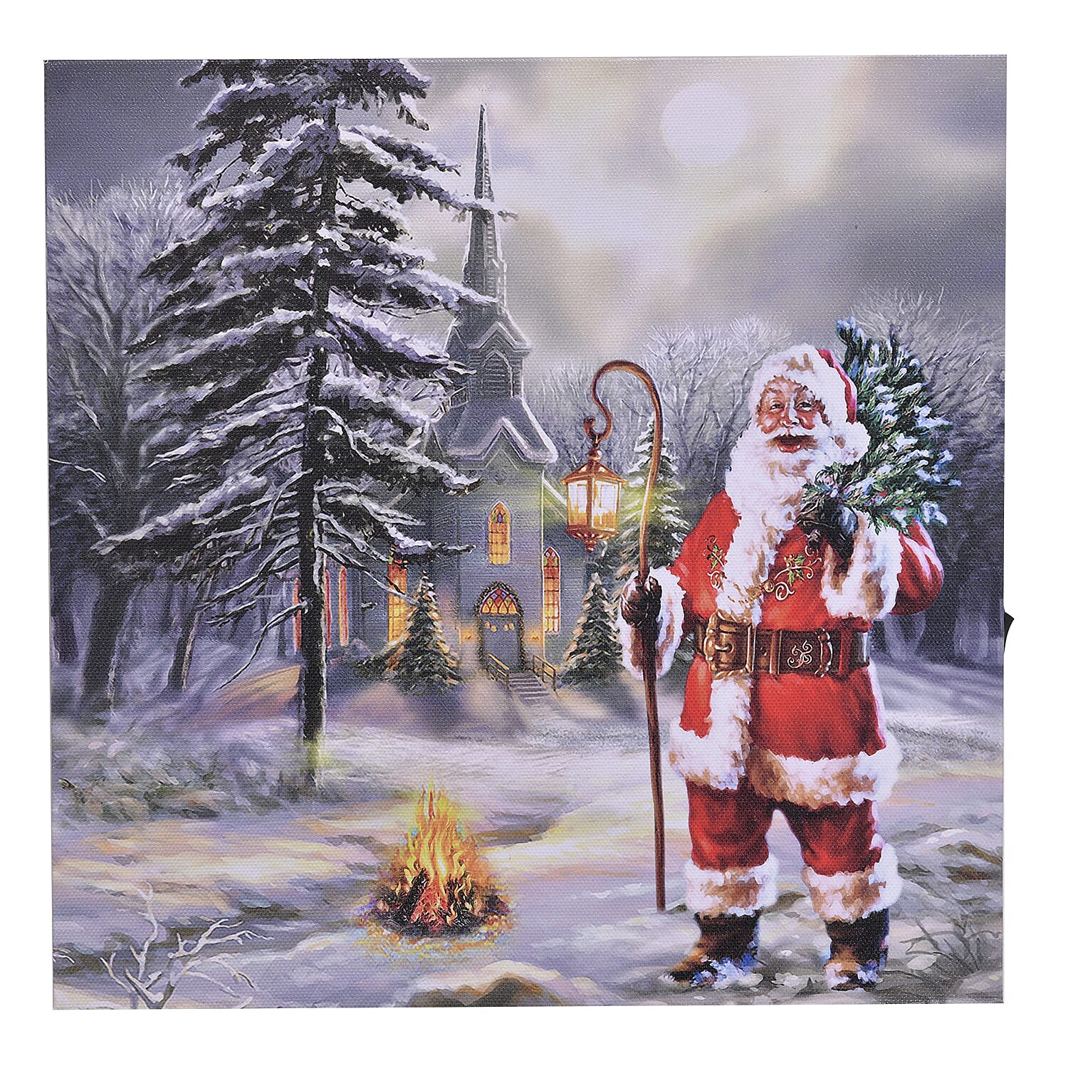 HOMESMART Multi Color Canvas 6-LED Lovely Puppies and Christmas Tree Painting (9.84"x0.019"x9.84") (2xAA Battery Not Included) (1)