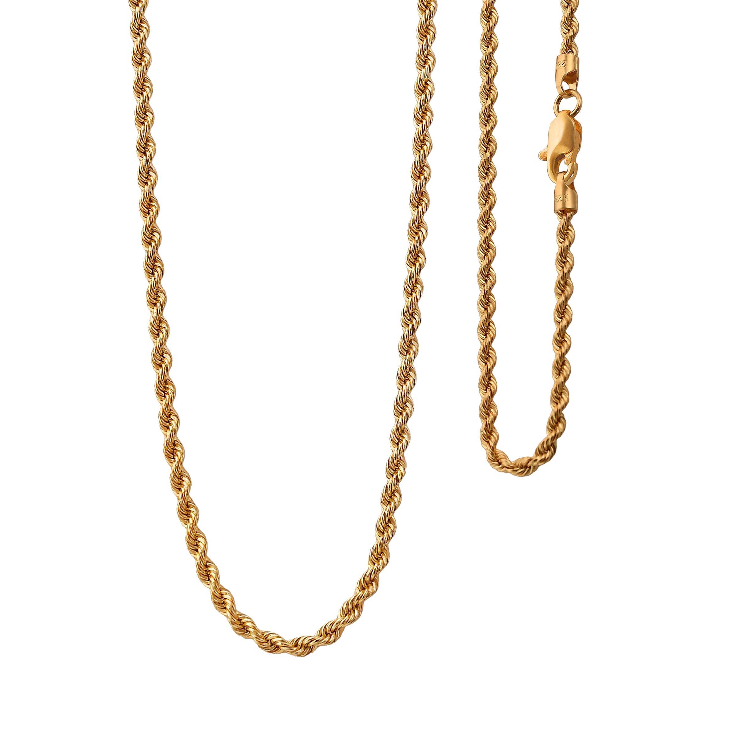22K Yellow Gold 3.5mm Rope Necklace 22 Inches 5.40 Grams