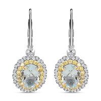 Mangoro Aquamarine, Natural Yellow and White Diamond 2.35 ctw Earrings in 14K White and Yellow Gold