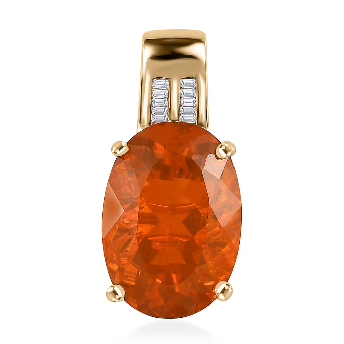 Luxoro 10K Yellow Gold AAA Brazilian Fire Opal and Diamond Solitaire Pendant 4.10 ctw