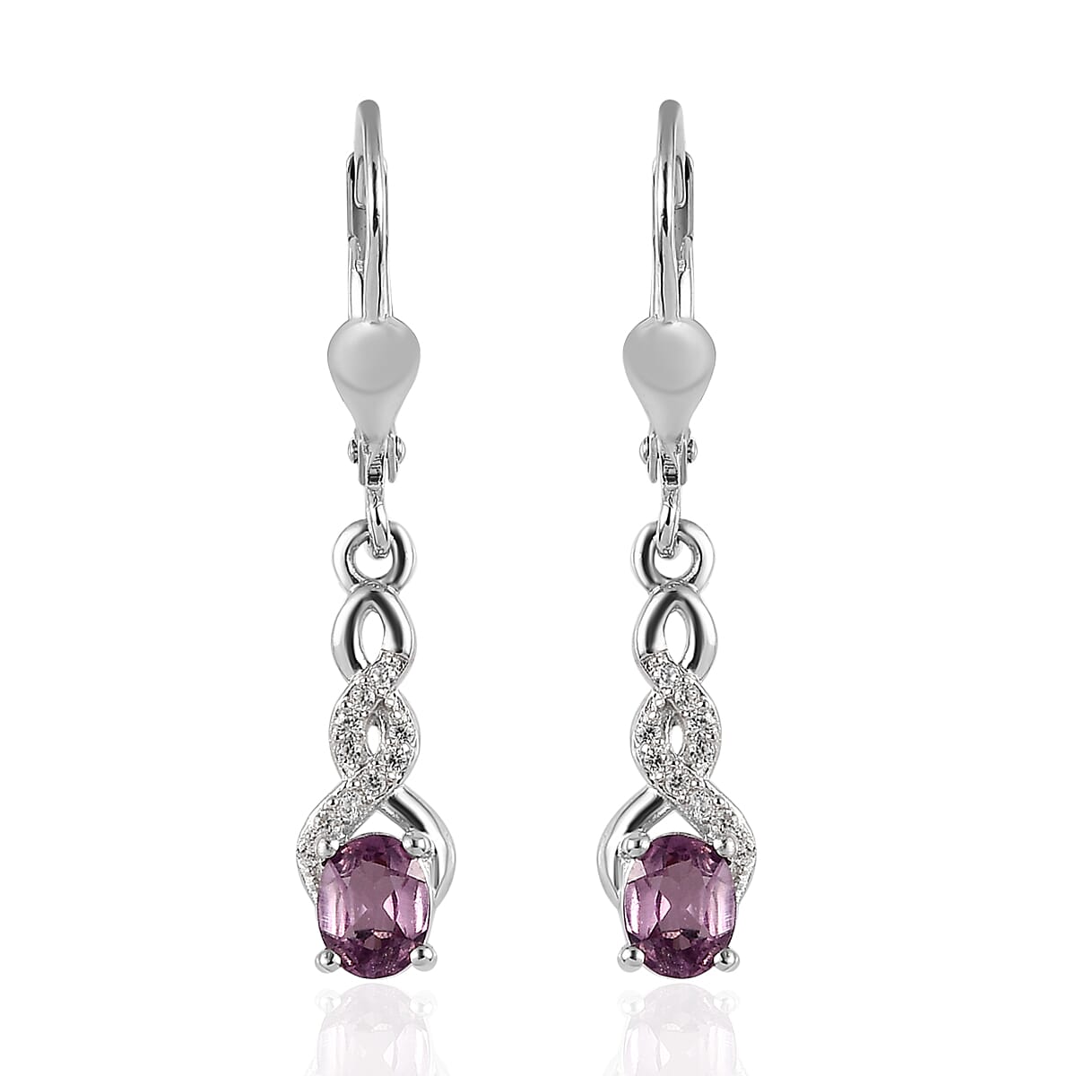 Narsipatnam Purple Spinel and White Zircon Lever Back Earrings in Platinum Over Sterling Silver 1.00 ctw