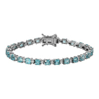 TLV Asscher Cut Madagascar Paraiba Apatite, Moissanite Tennis Bracelet in Platinum Over Sterling Silver (8.00 In) 11.60 ctw