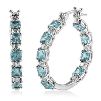 Madagascar Paraiba Apatite and Moissanite Inside Out Hoop Earrings in Platinum Over Sterling Silver 6.50 ctw
