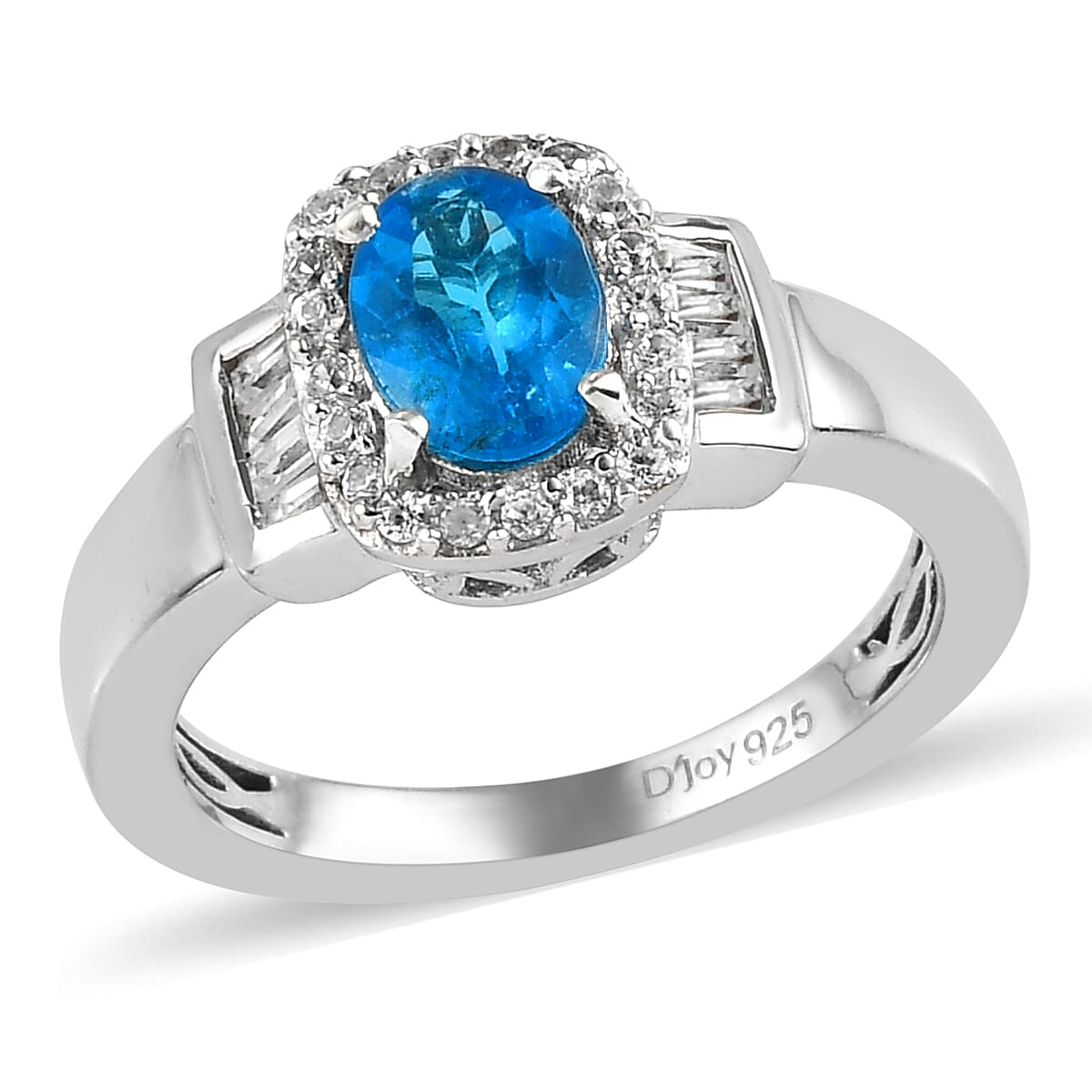 Malgache Neon Apatite, Natural White Zircon Ring in Platinum Over Sterling Silver (Size 10.0) 1.20 ctw (1)