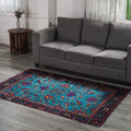 HOMESMART Blue Color Polyester Handwoven Digital Printed Rug (84"x60") (6.1 lbs) - Sticky add to cart bar