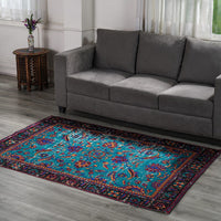 HOMESMART Blue Color Polyester Handwoven Digital Printed Rug (84"x60") (6.1 lbs)
