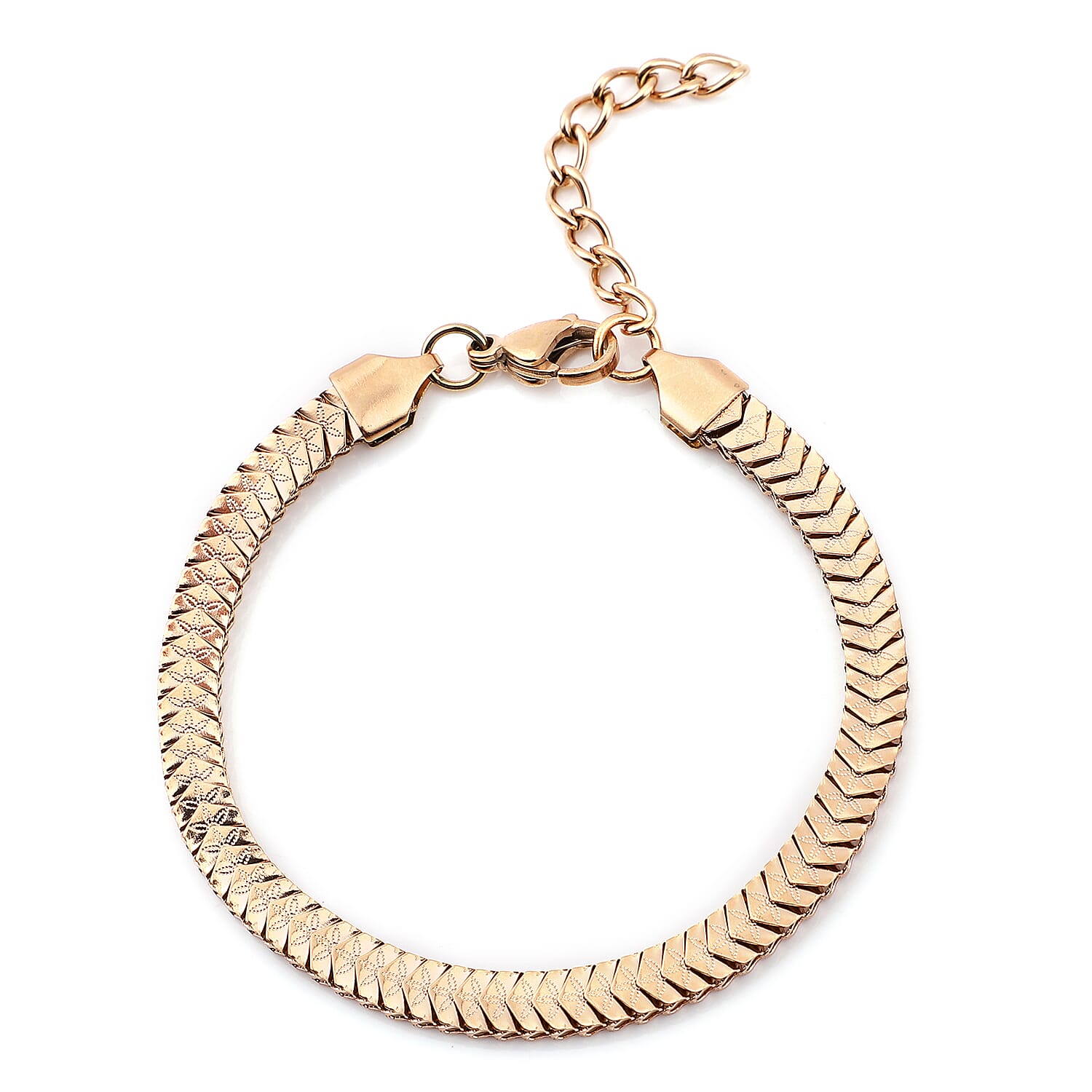 Herringbone Chain Bracelet in ION Plated Rose Gold Stainless Steel (7.5-9.0In)