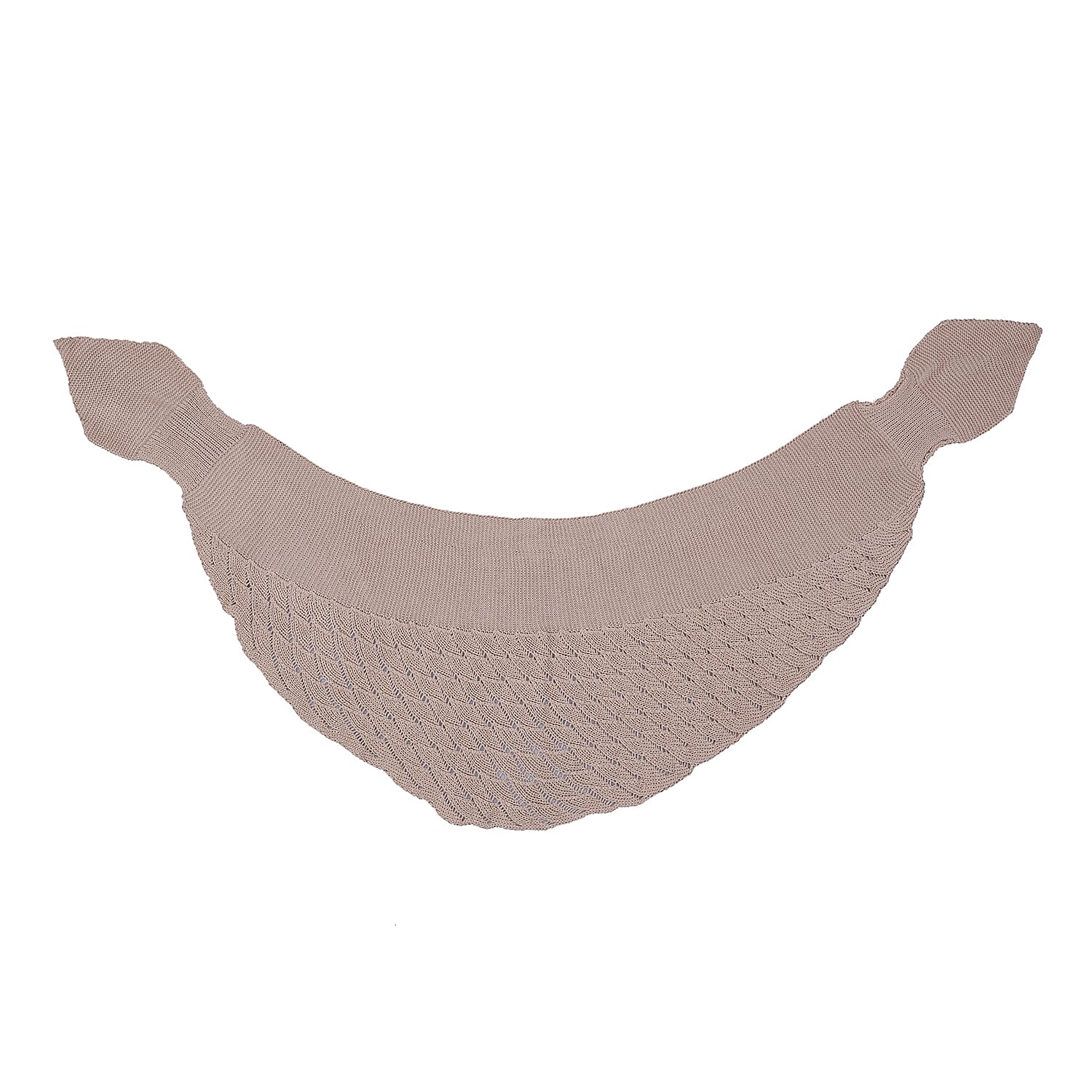 Beige Faux Wool Knitted Poncho with Keyhole (14"x43", Polyester)