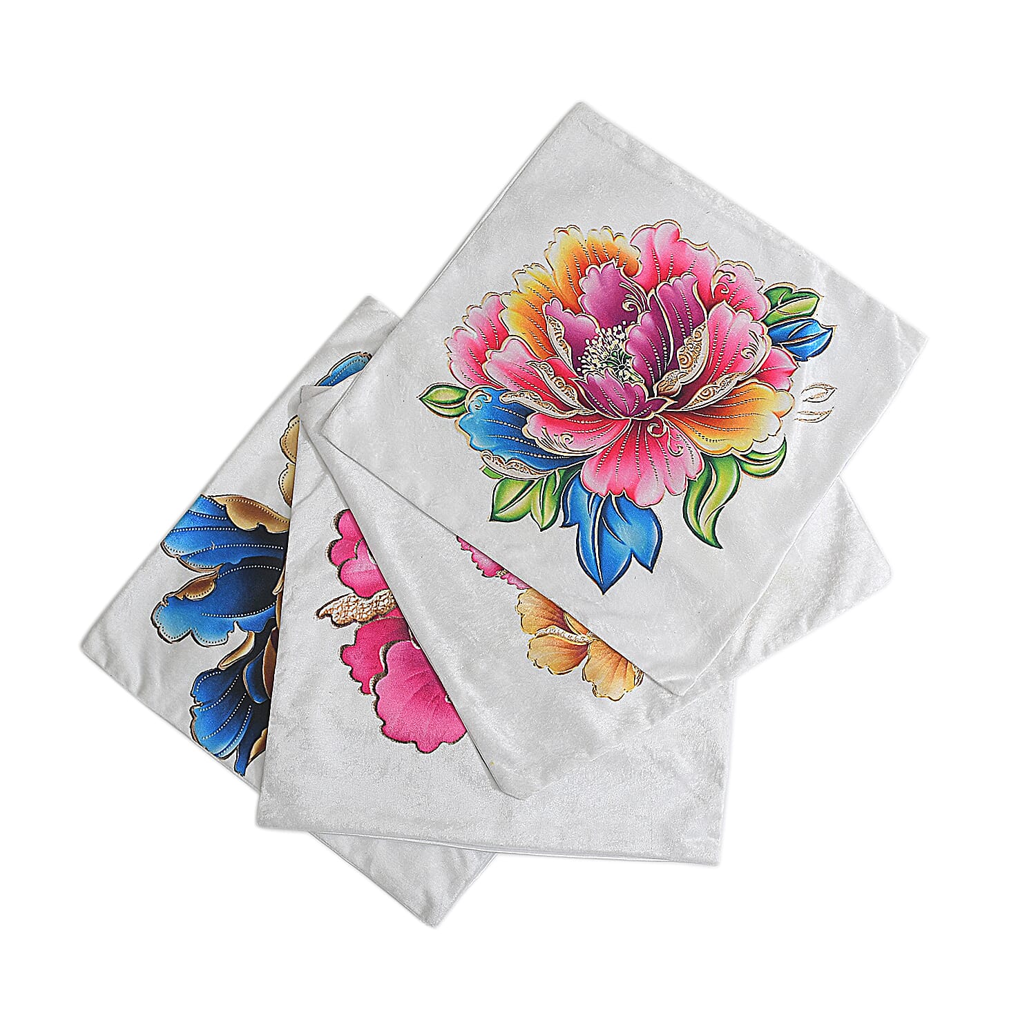 HOMESMART Set of 4 Multi Color Floral Digital Printed Velvet Cushion Covers (18"x18")