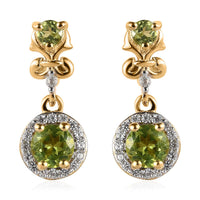 Arizona Peridot and White Zircon Dangle Earrings in Vermeil Yellow Gold Over Sterling Silver 1.90 ctw