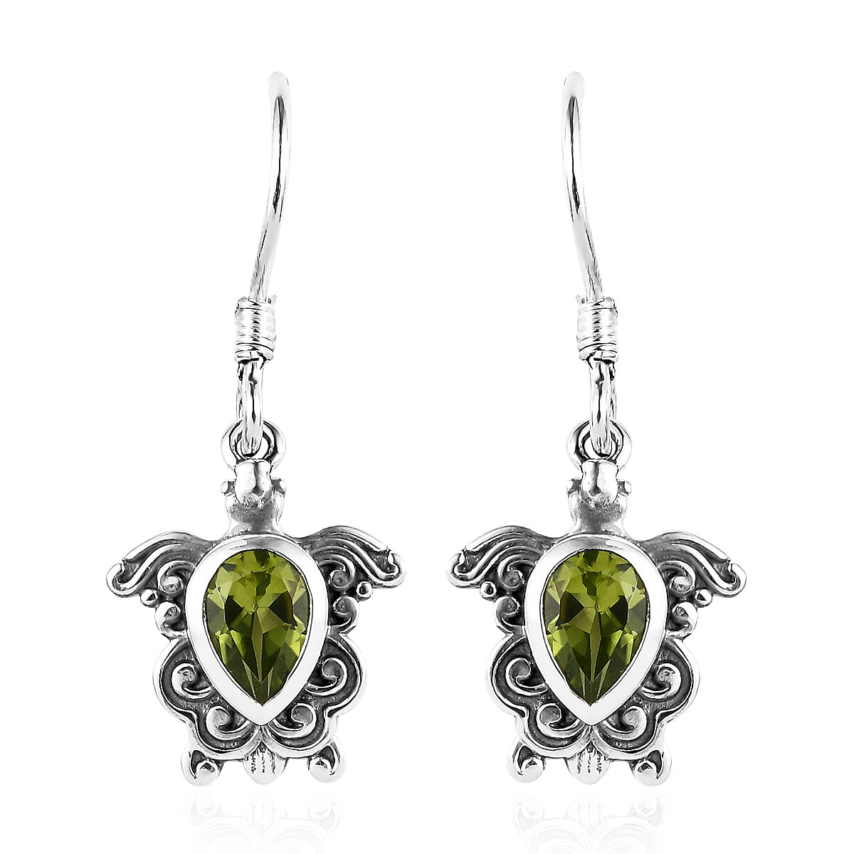 Artisan Crafted Arizona Peridot Turtle Earrings in Sterling Silver 1.50 ctw