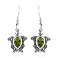 Artisan Crafted Arizona Peridot Turtle Earrings in Sterling Silver 1.50 ctw