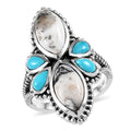 Artisan Crafted White Buffalo and Sleeping Beauty Turquoise Ring in Sterling Silver (Size 10.0) 4.60 ctw - Sticky add to cart bar