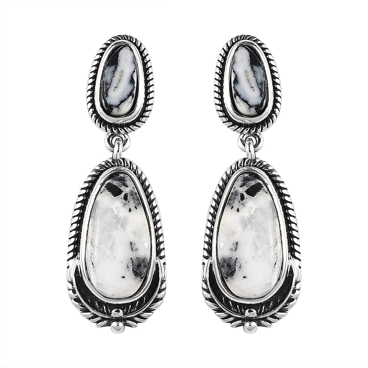 Artisan Crafted White Buffalo Dangling Earrings in Sterling Silver 5.15 ctw