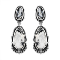 Artisan Crafted White Buffalo Dangling Earrings in Sterling Silver 5.15 ctw