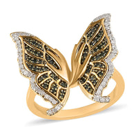 GP Italian Garden Collection Green Diamond (IR), Diamond Butterfly Ring in Vermeil YG Over Sterling Silver (Size 10.0) 0.50 ctw