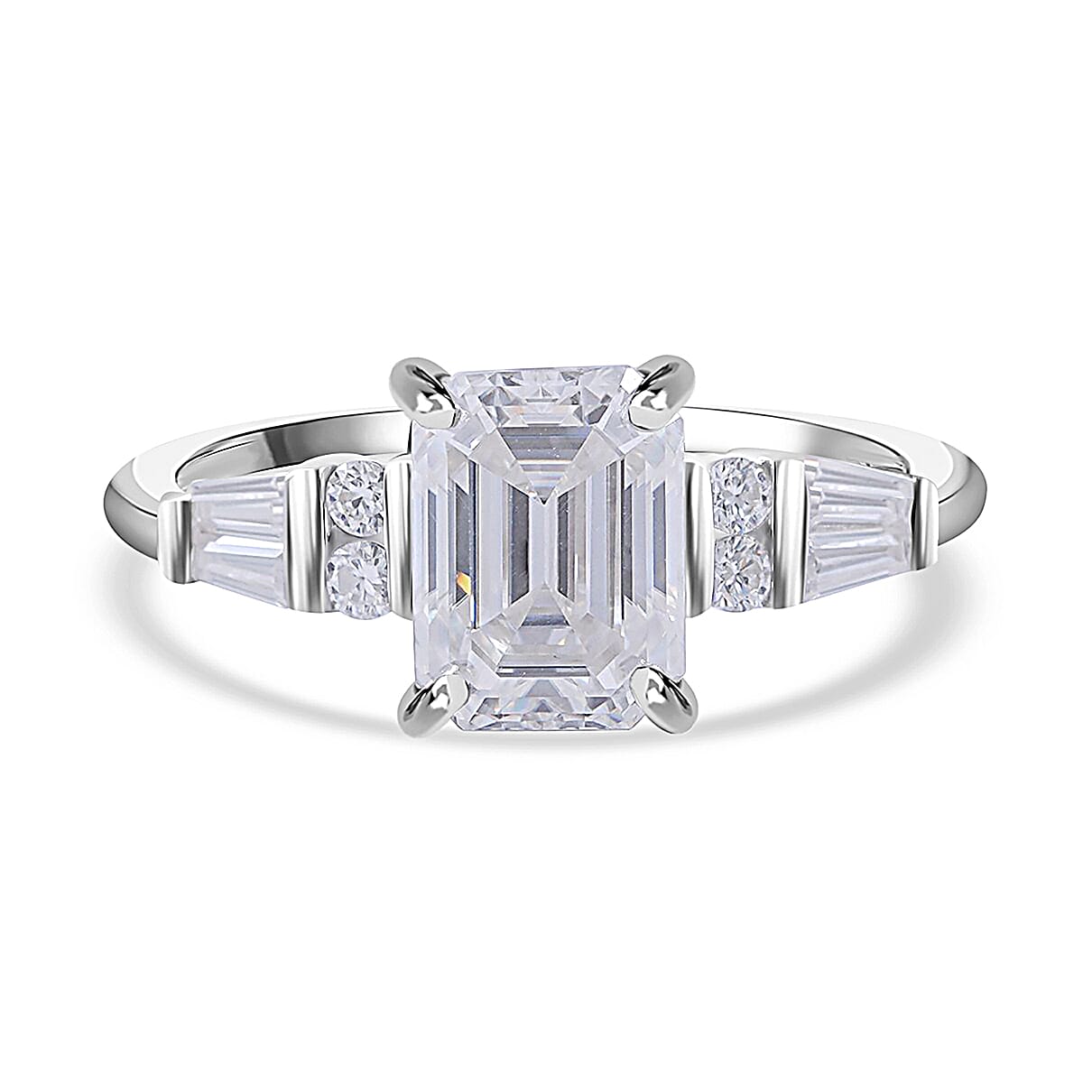 Moissanite (Oct 8x6mm) Ring in Platinum Over Sterling Silver (Size 10.0) 2.00 ctw