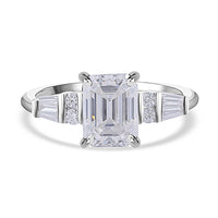 Moissanite (Oct 8x6mm) Ring in Platinum Over Sterling Silver (Size 10.0) 2.00 ctw