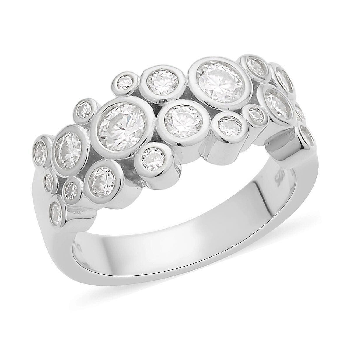 Moissanite Bubble Ring in Rhodium Over Sterling Silver 1.25 ctw