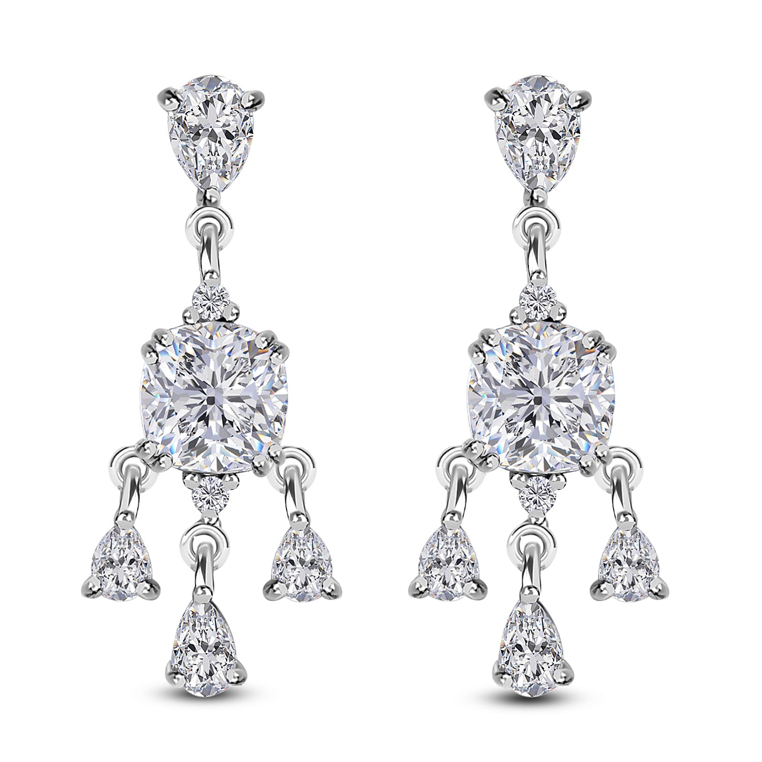 Moissanite Chandelier Earrings in Platinum Over Sterling Silver 4.90 ctw