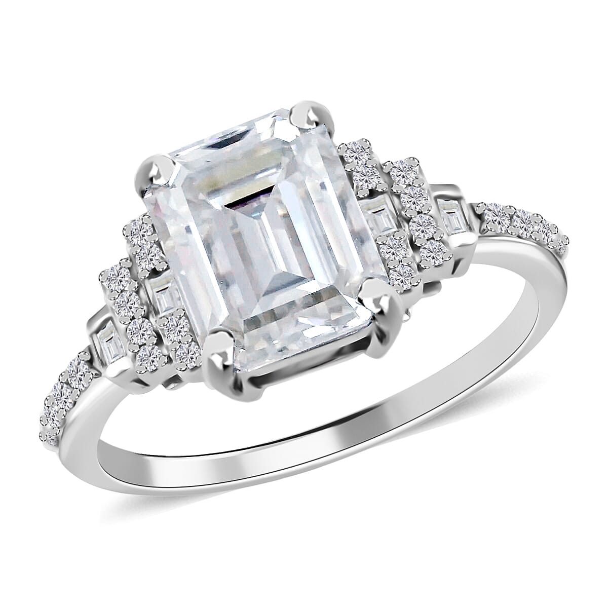 Moissanite Ring in Platinum Over Sterling Silver 3.75 ctw