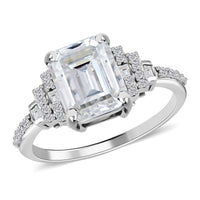 Moissanite Ring in Platinum Over Sterling Silver 3.75 ctw