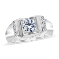 Moissanite (Rnd 6.5mm) Men's Ring in Platinum Over Sterling Silver (Size 10.0) 1.15 ctw
