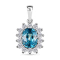 Luxoro 10K White Gold AAA Ratanakiri Blue Zircon and Moissanite Sunburst Pendant 4.25 ctw - Sticky add to cart bar