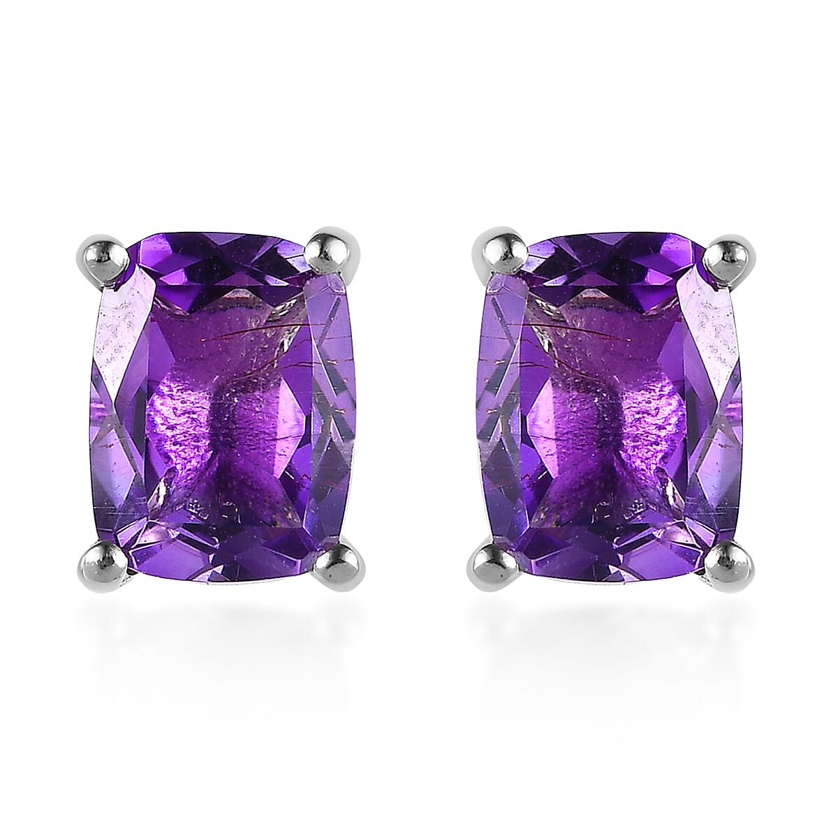 Premium Moroccan Amethyst Solitaire Stud Earrings in Platinum Over Sterling Silver 3.00 ctw