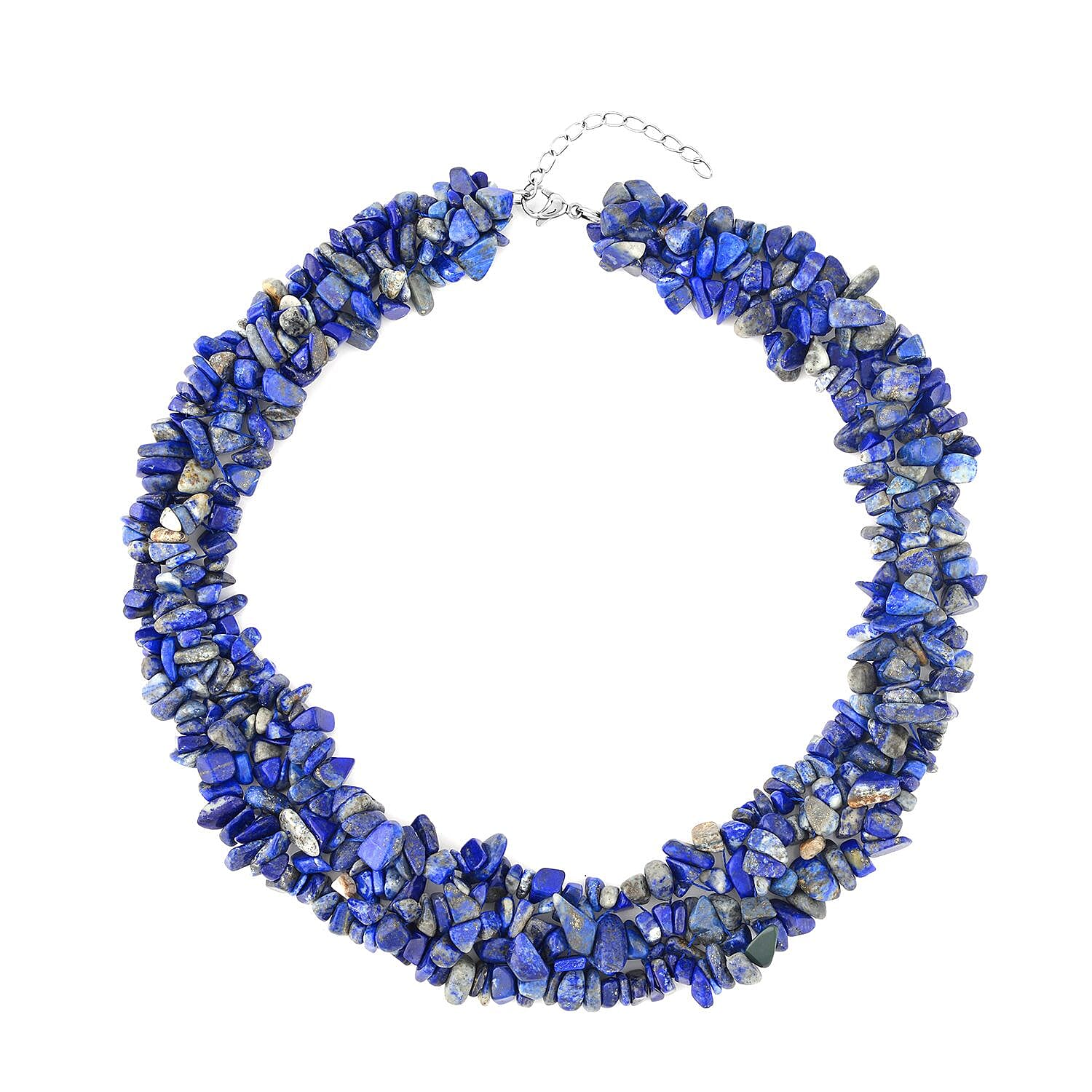 Lapis Lazuli Chips Necklace 18-20 Inches in Stainless Steel 650.00 ctw