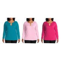 Closeout TLV 3 Pack - Hanes Just My Size Long Sleeve T-Shirts - Fuchsia, Teal, Light Pink (2X)