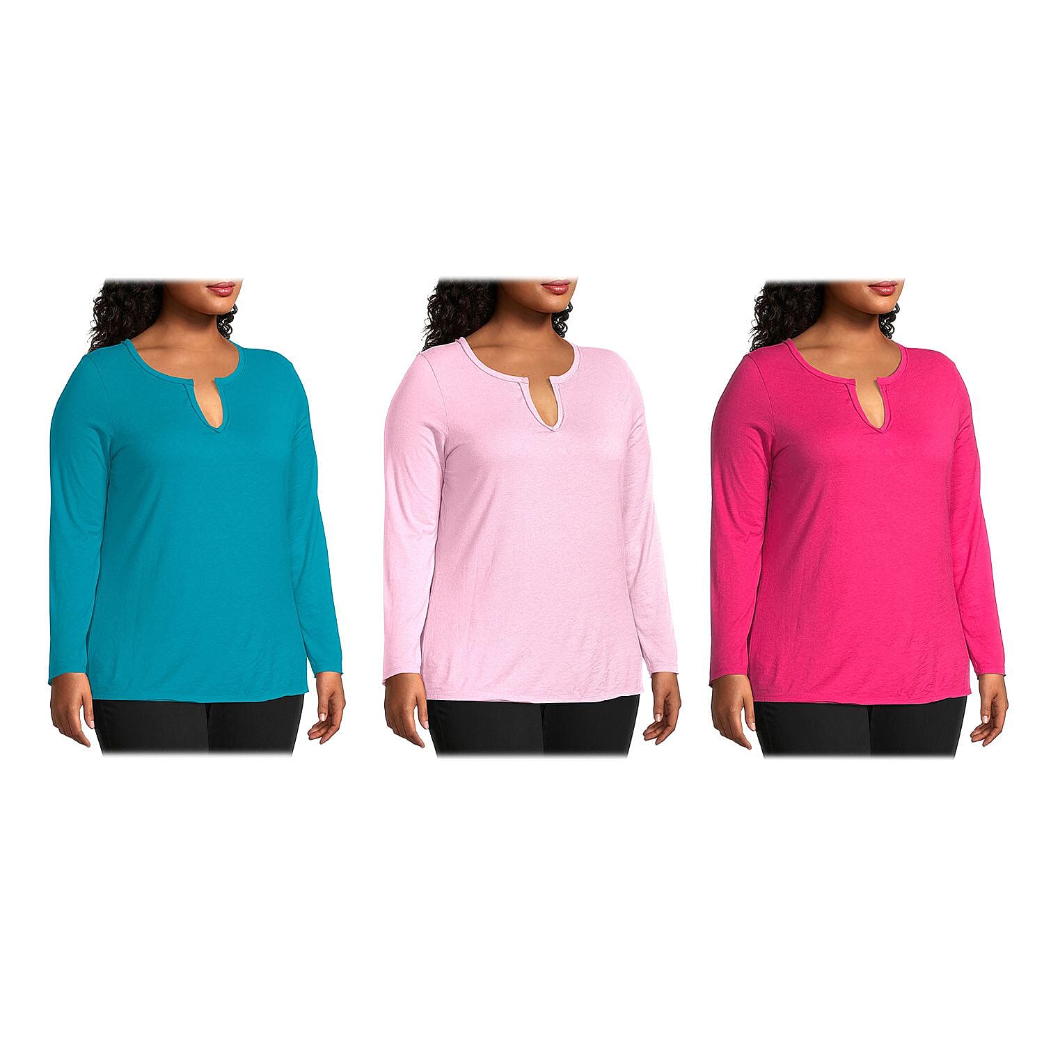 3 Pack - Hanes Just My Size Long Sleeve T-Shirts - Fuchsia, Teal