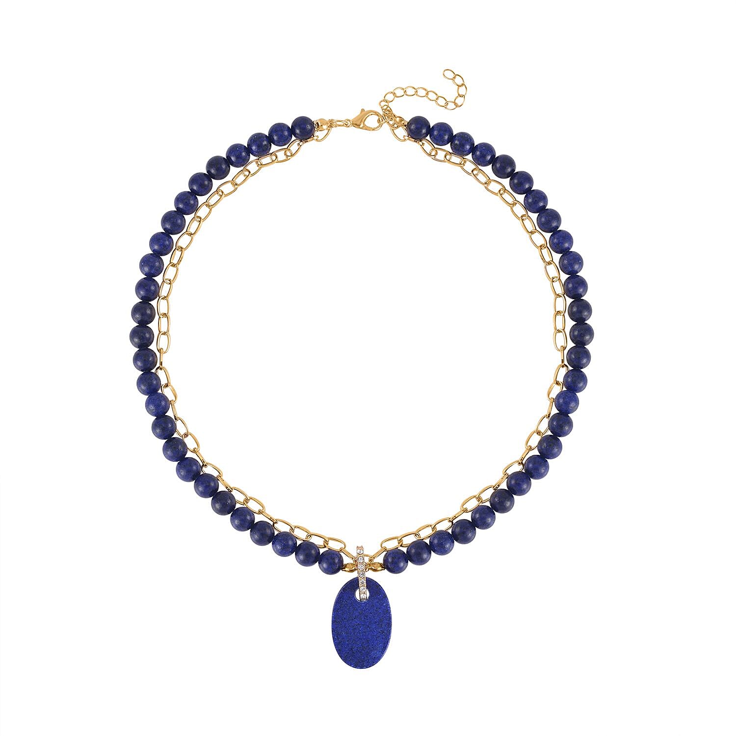 Lapis Lazuli Pendant with Beaded Necklace (18-20 Inches) in Goldtone 286.00 ctw