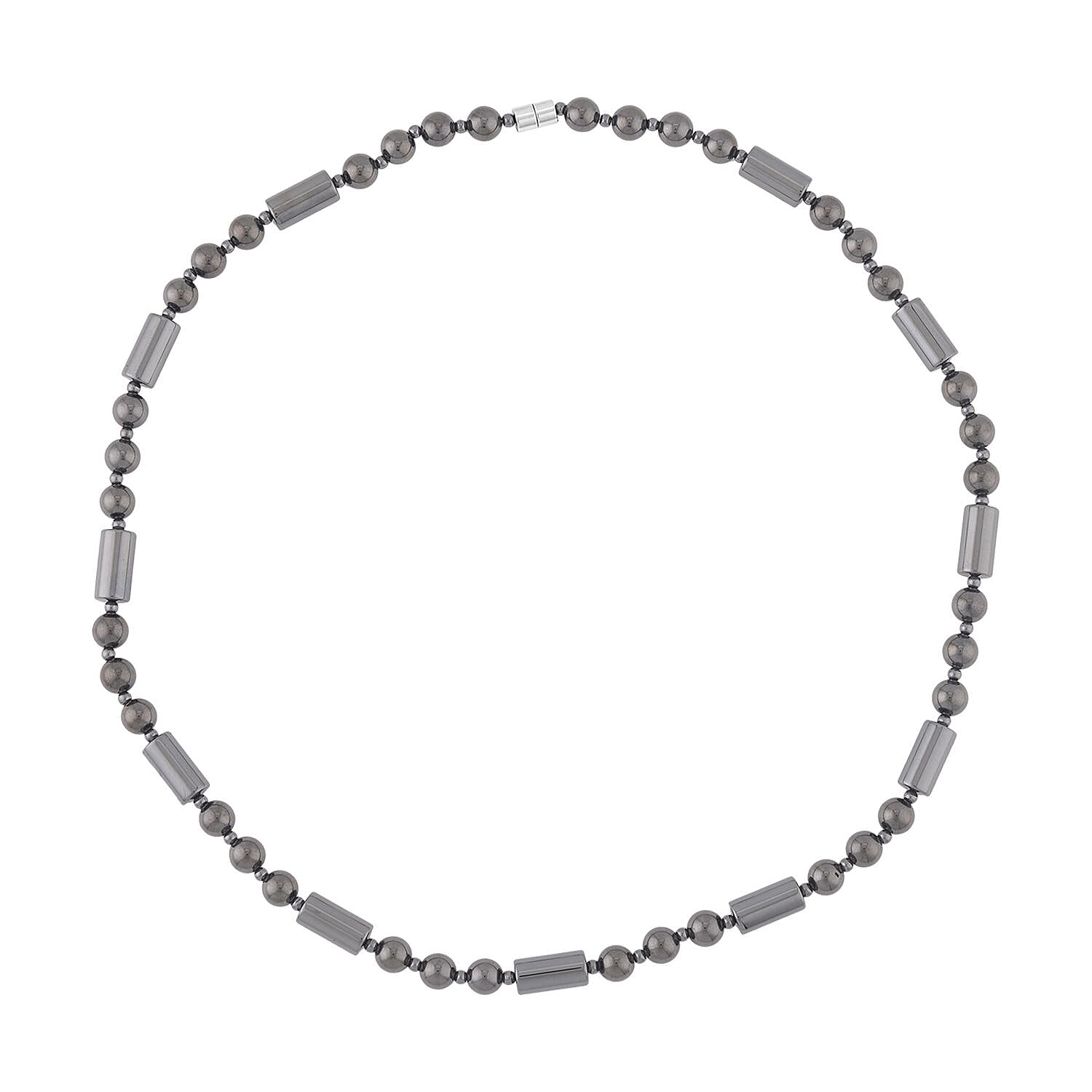 Hematite Beaded Men's Necklace 24 Inches in Silvertone 515.00 ctw